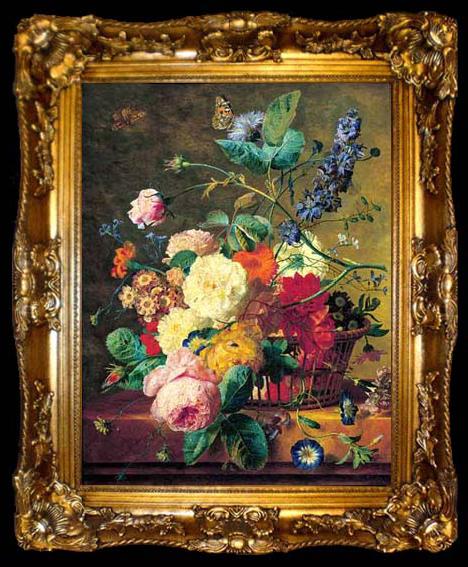 framed  Jan van Huysum Basket of Flowers, ta009-2